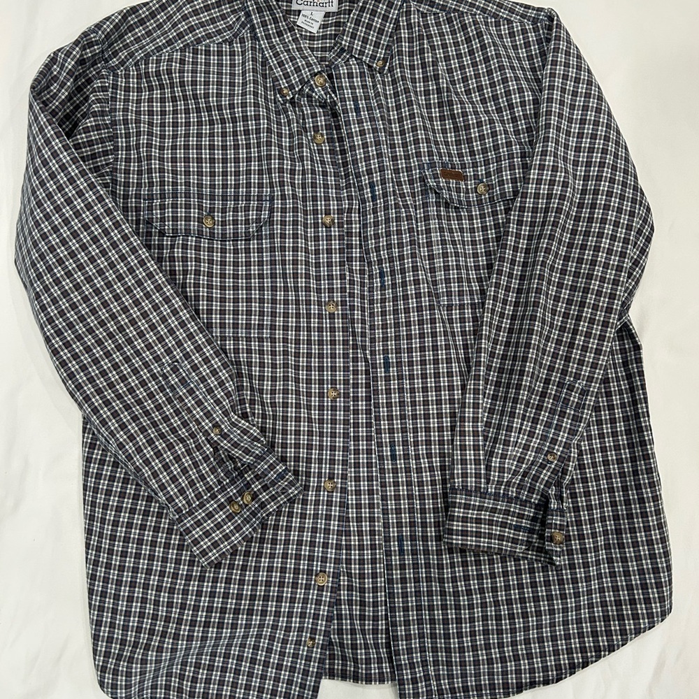 Carhartt Men's Navy and White Checkered Shirt